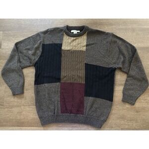 Vintage Men's Sweater‎ Patchwork Colorblock Cable Knit Munsingwear XL 90s VTG